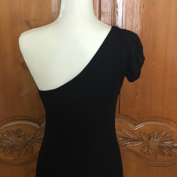 bebe Bodycon One Shoulder Black Mini Dress - Picture 2 of 7